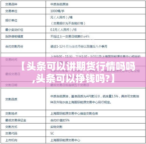 【头条可以讲期货行情吗吗,头条可以挣钱吗?】 【头条可以讲期货行情吗吗,头条可以挣钱吗?】