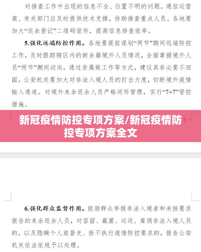 新冠疫情防控专项方案/新冠疫情防控专项方案全文