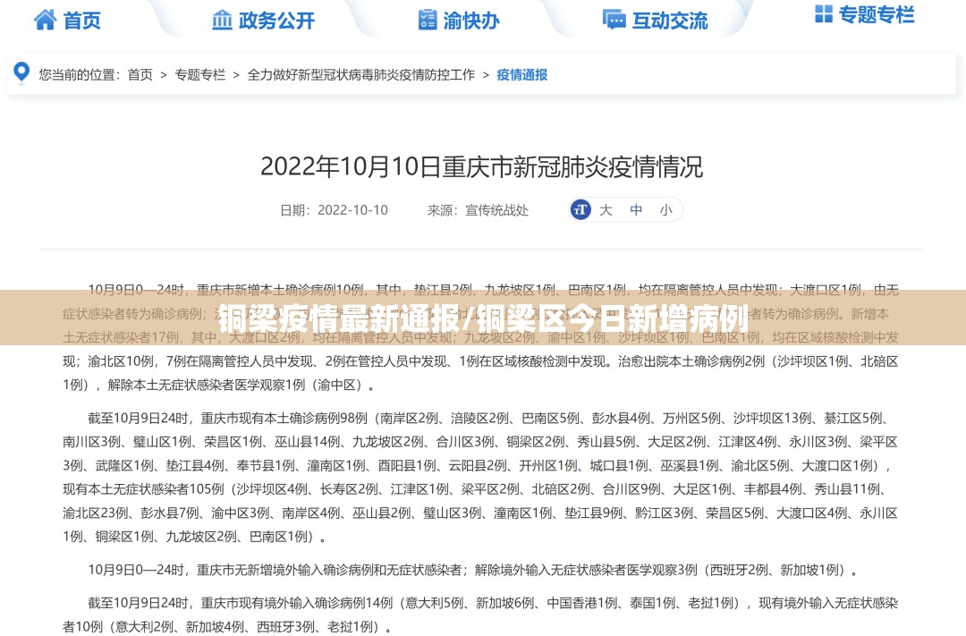 铜梁疫情最新通报/铜梁区今日新增病例