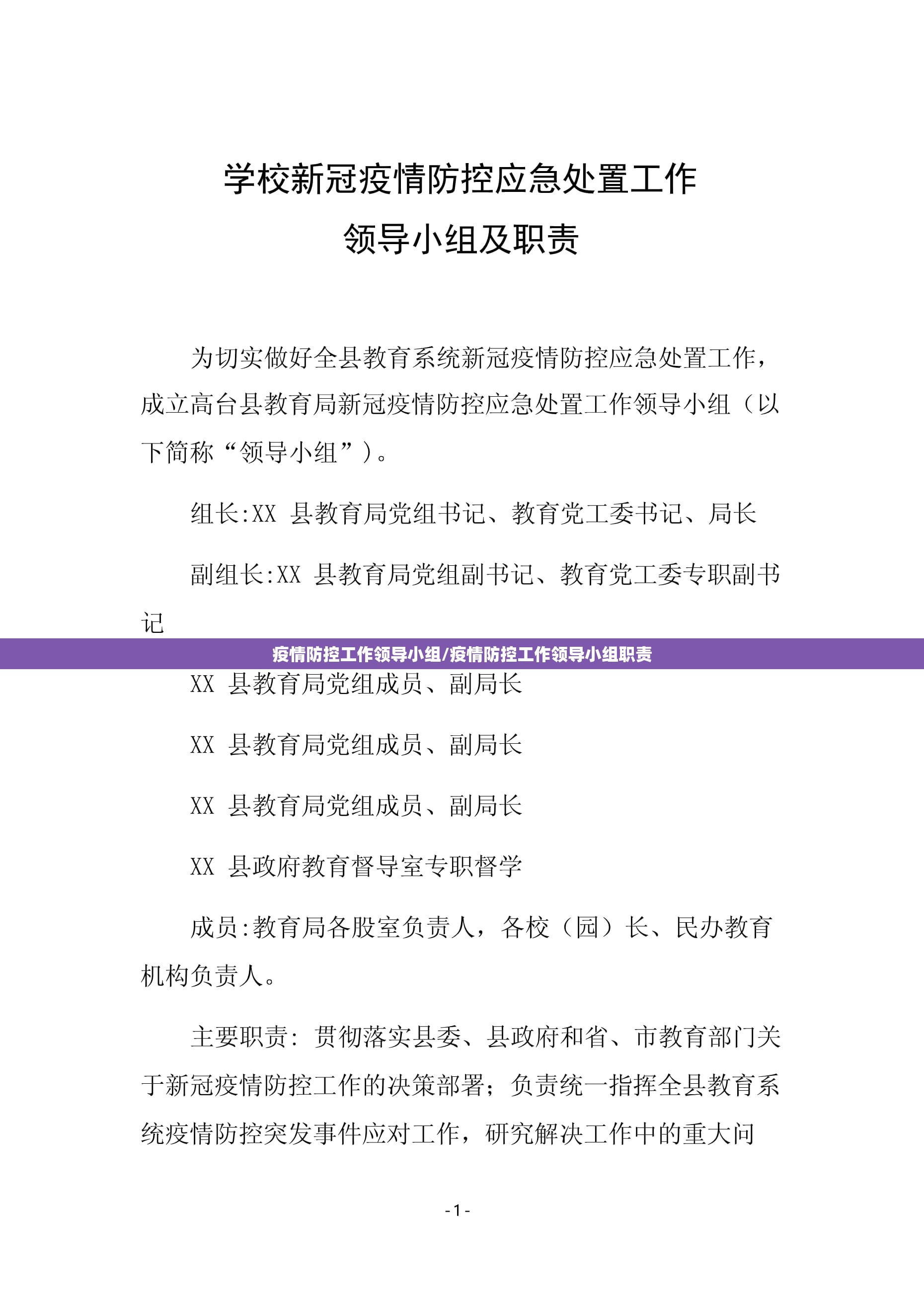疫情防控工作领导小组/疫情防控工作领导小组职责