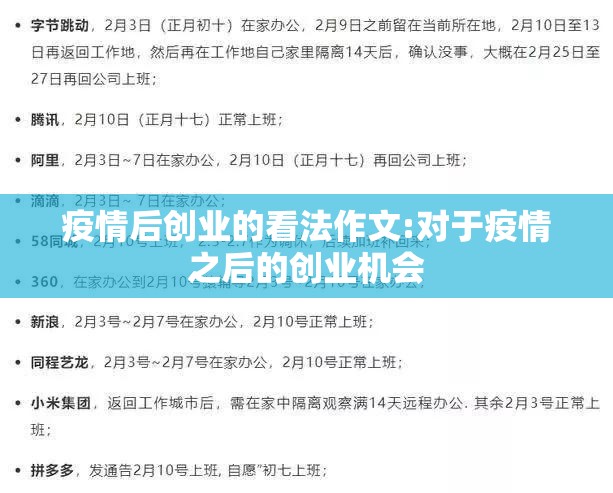 疫情后创业的看法作文:对于疫情之后的创业机会