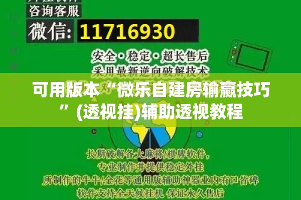 可用版本“微乐自建房输赢技巧”(透视挂)辅助透视教程