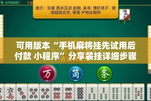 可用版本“手机麻将挂先试用后付款 小程序”分享装挂详细步骤