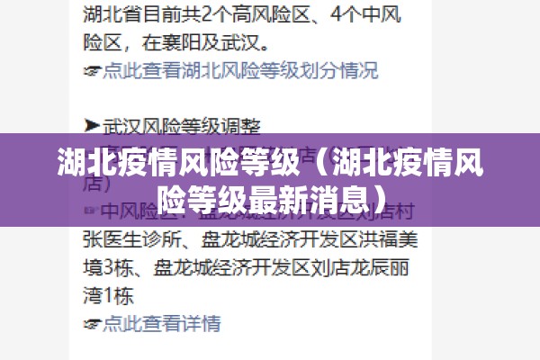 湖北疫情风险等级（湖北疫情风险等级最新消息）