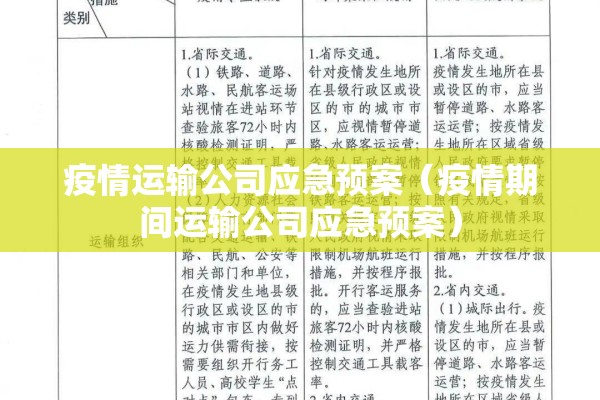 疫情运输公司应急预案（疫情期间运输公司应急预案）