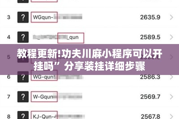 教程更新!功夫川麻小程序可以开挂吗	”分享装挂详细步骤