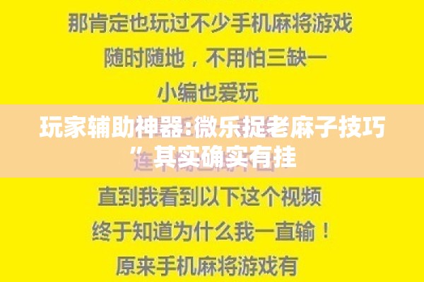 玩家辅助神器:微乐捉老麻子技巧”其实确实有挂