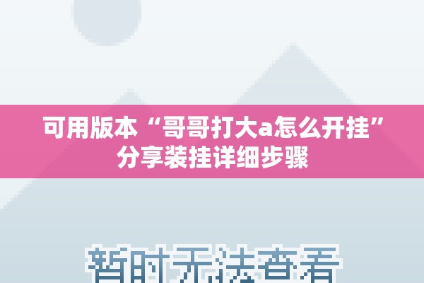 可用版本“哥哥打大a怎么开挂”分享装挂详细步骤