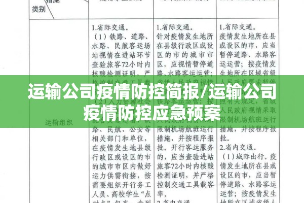 运输公司疫情防控简报/运输公司疫情防控应急预案