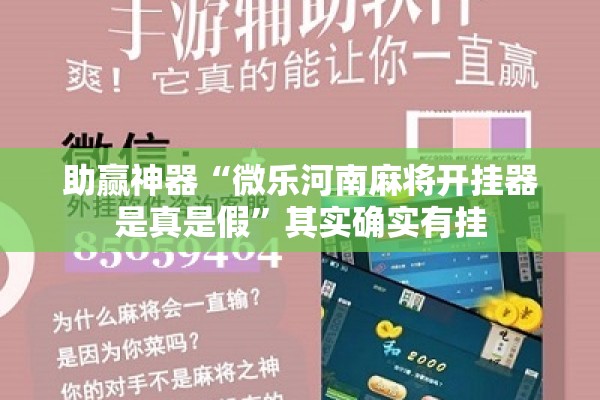 助赢神器“微乐河南麻将开挂器是真是假	”其实确实有挂