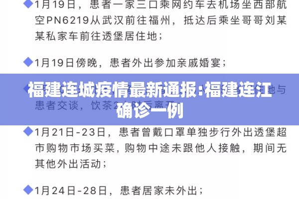 福建连城疫情最新通报:福建连江确诊一例