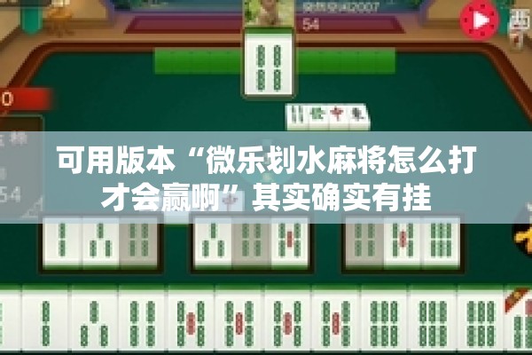 可用版本“微乐划水麻将怎么打才会赢啊”其实确实有挂