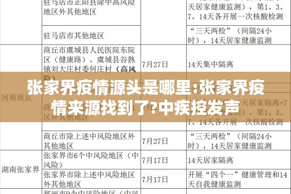 张家界疫情源头是哪里:张家界疫情来源找到了?中疾控发声