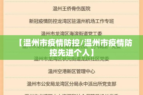 【温州市疫情防控/温州市疫情防控先进个人】
