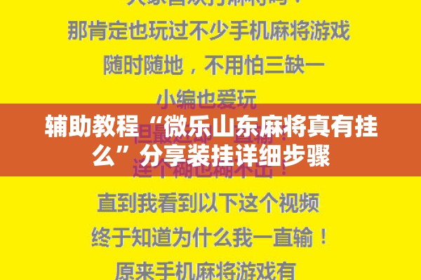 辅助教程“微乐山东麻将真有挂么”分享装挂详细步骤