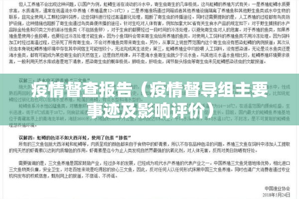 疫情督查报告（疫情督导组主要事迹及影响评价）