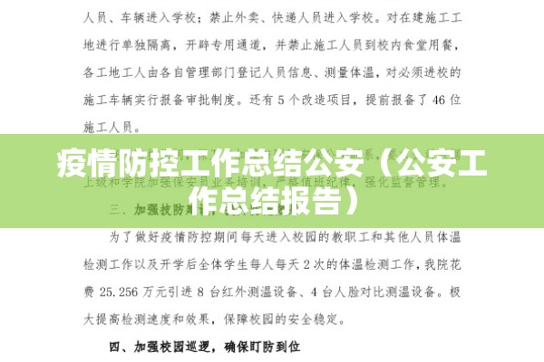 疫情防控工作总结公安（公安工作总结报告）