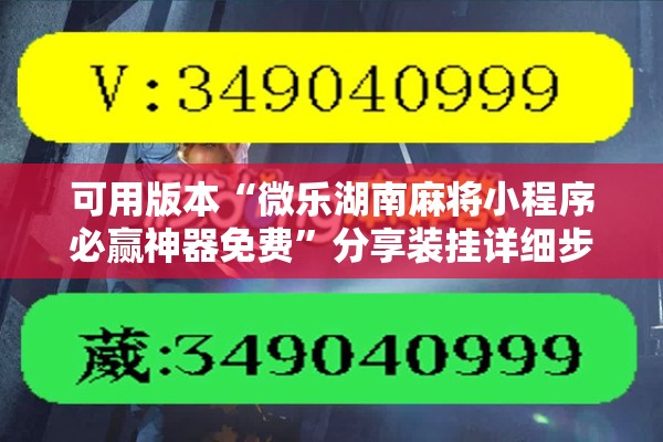 可用版本“微乐湖南麻将小程序必赢神器免费	”分享装挂详细步骤