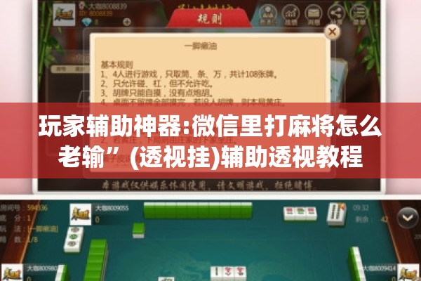 玩家辅助神器:微信里打麻将怎么老输”(透视挂)辅助透视教程