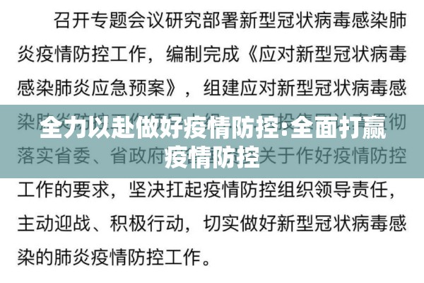 全力以赴做好疫情防控:全面打赢疫情防控