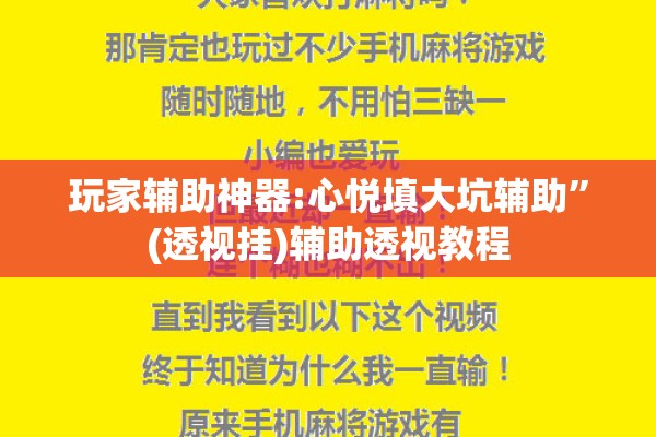 玩家辅助神器:心悦填大坑辅助”(透视挂)辅助透视教程