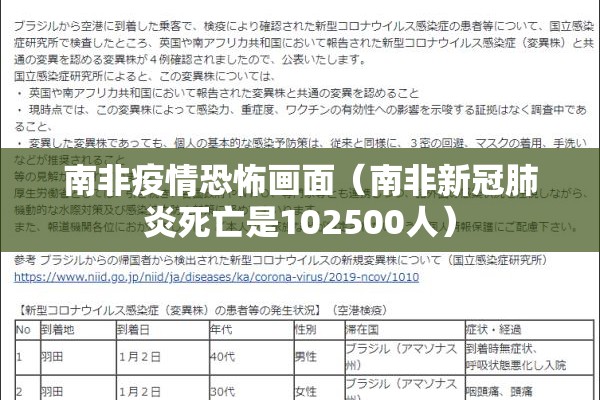 南非疫情恐怖画面（南非新冠肺炎死亡是102500人）
