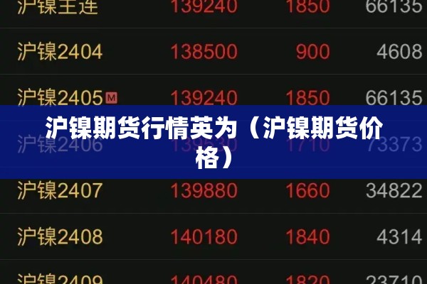 沪镍期货行情英为（沪镍期货价格）